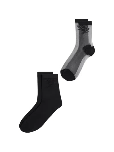 Karl Lagerfeld Autograph Mesh And Rhinestone Socks (pack Of Two) In Black