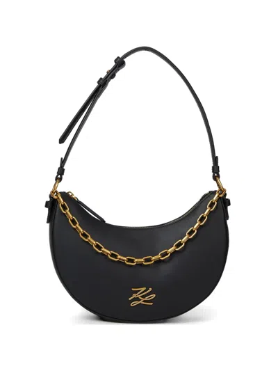 Karl Lagerfeld Autograph Moon Shoulder Bag In Black