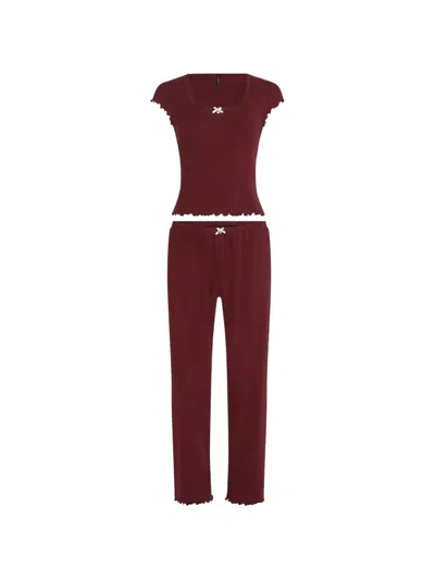 Karl Lagerfeld Autograph Pointelle Pyjama Set In Burgundy