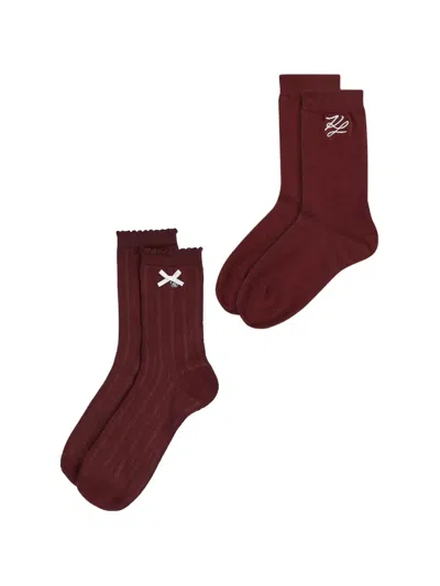 Karl Lagerfeld Autograph Pointelle Socks (pack Of Two) In Brown