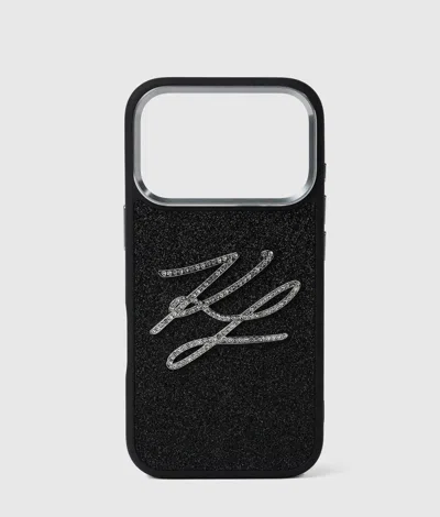 Karl Lagerfeld Autograph Rhinestone Iphone 17 Pro Max Case In Black