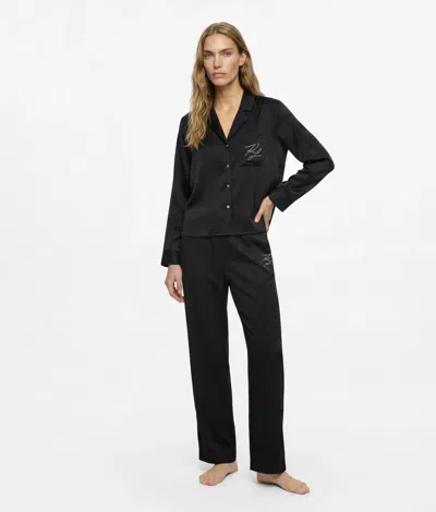 Karl Lagerfeld Autograph Rhinestone Pajama Set In Black