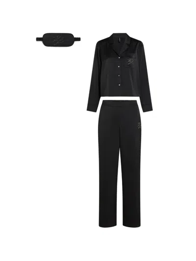 Karl Lagerfeld Autograph Rhinestone Pajama Set In Black