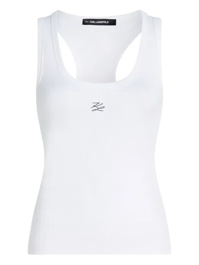Karl Lagerfeld Autograph Ribbed Tank Top In White