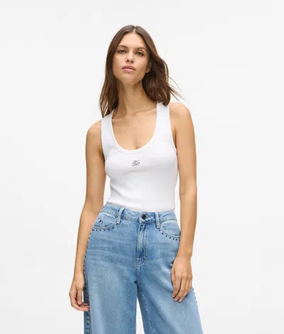 Karl Lagerfeld Autograph Ribbed Tank Top In White