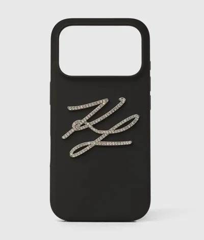 Karl Lagerfeld Rhinestone Signature Iphone 17 Pro Max Case In Black