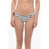 Karl Lagerfeld Awning Striped Bikini Bottom With Knotted Laces In White