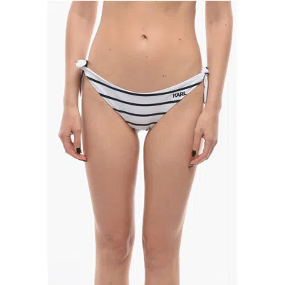 Karl Lagerfeld Awning Striped Bikini Bottom With Knotted Laces In White