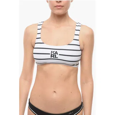 Karl Lagerfeld Awning Striped Two-tone Plunge Bikini Top In Black