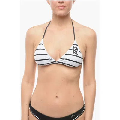 Karl Lagerfeld Awning Striped Two-tone Triangle Bikini Top In Black