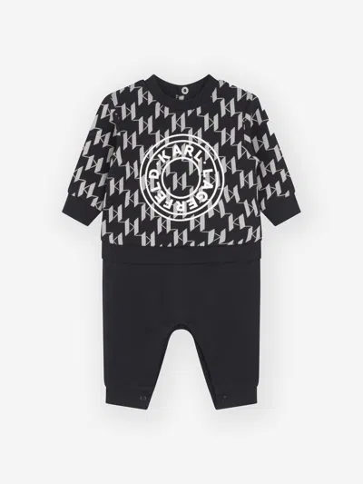 Karl Lagerfeld Baby Boys Logo Print Romper In Black