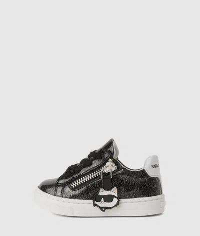 Karl Lagerfeld Baby Ikon Glitter Sneakers In Black