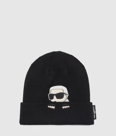 Karl Lagerfeld Baby Ikon Karl Beanie In Black