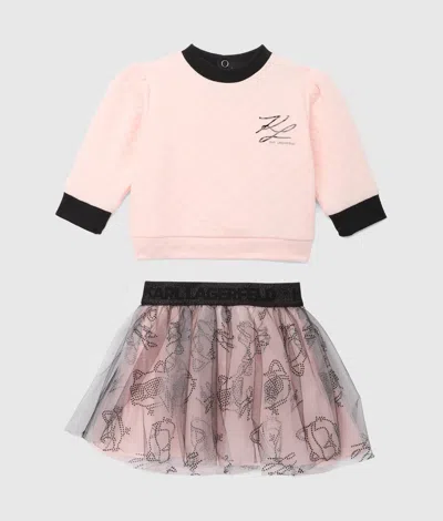 Karl Lagerfeld Baby Ikon Sweatshirt And Skirt Set In Pink