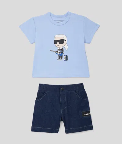 Karl Lagerfeld Baby Ikon T-shirt And Denim Shorts Set In Blue