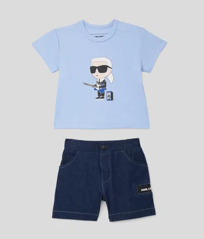 Karl Lagerfeld Baby Ikon T-shirt And Denim Shorts Set In Blue
