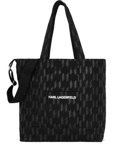 Karl Lagerfeld Monogram Cotton-blend Tote Bag In Black