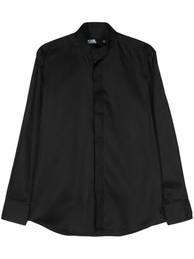 Karl Lagerfeld Band-collar Shirt In Black