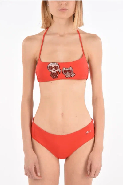 KARL LAGERFELD BANDEAU KARL & CHOUPETTE BIKINI TOP WITH STUDS