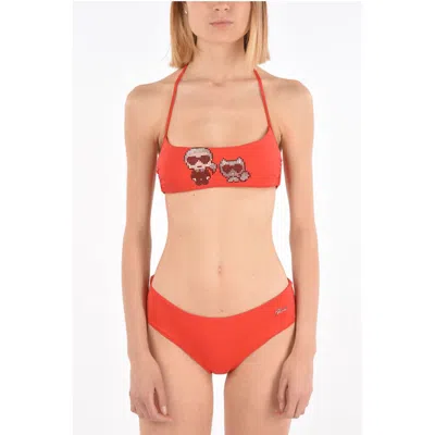 KARL LAGERFELD BANDEAU KARL & CHOUPETTE BIKINI TOP WITH WOMEN'S STUDS