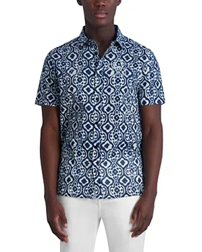 Karl Lagerfeld Batik Print Short Sleeve Shirt In Blue Multi