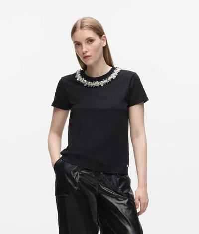 Karl Lagerfeld Beaded Collar T-shirt In Black