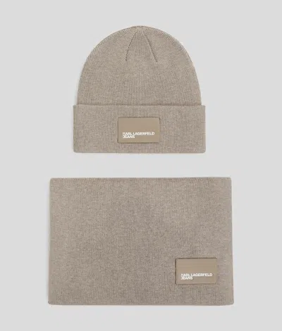 Karl Lagerfeld Beanie And Scarf Gift Set In Neutral