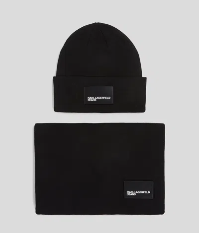 Karl Lagerfeld Beanie And Scarf Gift Set In Black