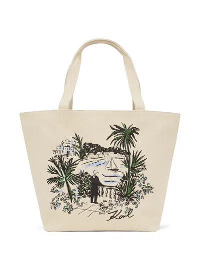 Karl Lagerfeld Beige Canvas Shopper Villa Design In Neutral