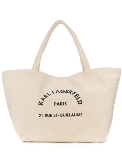 Karl Lagerfeld Beige Logo Tote In Nude