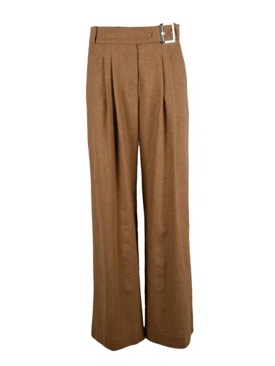 Karl Lagerfeld Beige Pleated High-waisted Wool-blend Flannel Pants In Brown