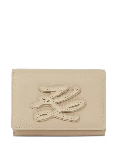 Karl Lagerfeld Beige Wallet Relief Logo Zip Metal In Black