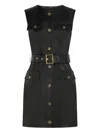 Karl Lagerfeld Belted Button-fastening Leather Dress In Black