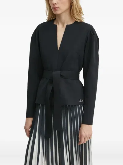 Karl Lagerfeld Belted Cardigan In Black