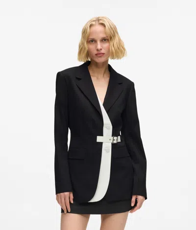 Karl Lagerfeld Belted Contrast Lapel Blazer In Black