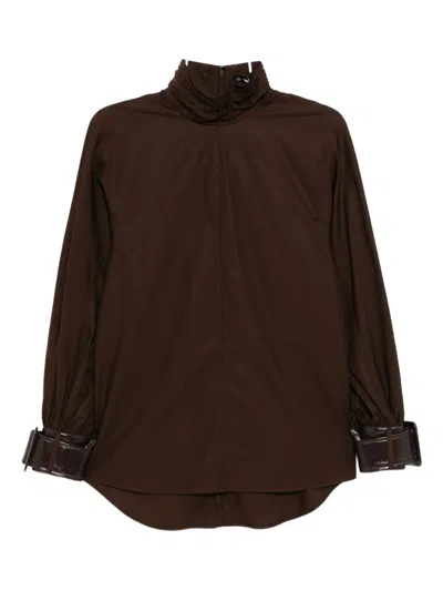 Karl Lagerfeld Belted-cuff Blouse In Brown