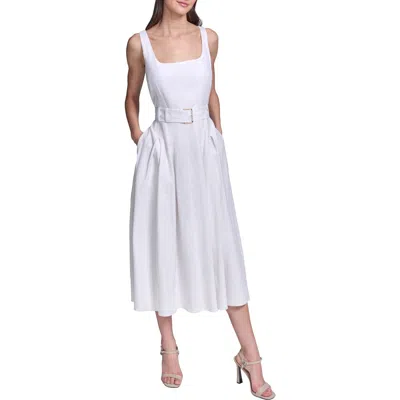 Karl Lagerfeld Belted Fit & Flare Dress In White