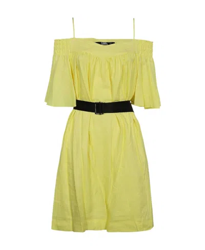 Karl Lagerfeld Belted Linen-blend Midi Dress In Yellow