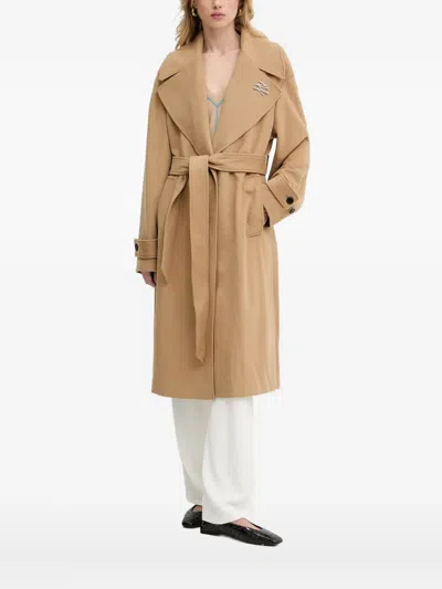 Karl Lagerfeld Belted Logo-plaque Coat In Nude