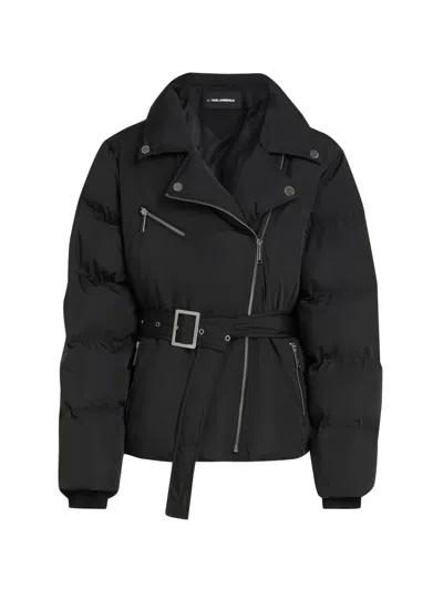 Karl Lagerfeld Belted Padded Biker Jacket In Multi