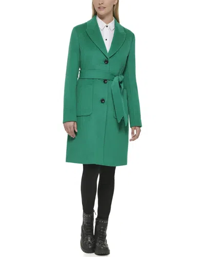 Karl Lagerfeld Belted Patch Pocket Wool-blend Coat In Green