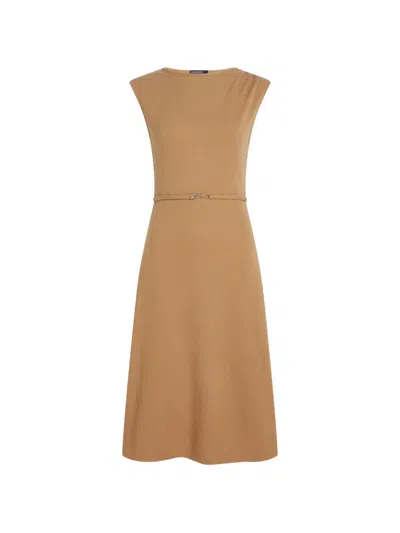 Karl Lagerfeld Belted Pleated-shoulder Midi Dress In Neutral