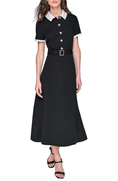 Karl Lagerfeld Belted Scuba Crepe Midi Dress In Multi