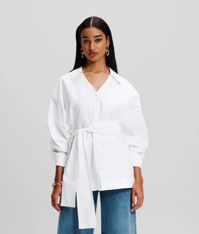 Karl Lagerfeld Belted Shirt In White