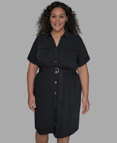 Karl Lagerfeld Belted Short-sleeve Midi Shirtdress
