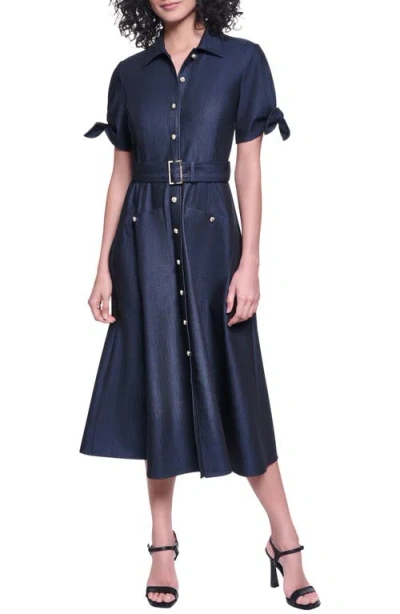 Karl Lagerfeld Belted Short Sleeve Midi Shirtdress In Purple