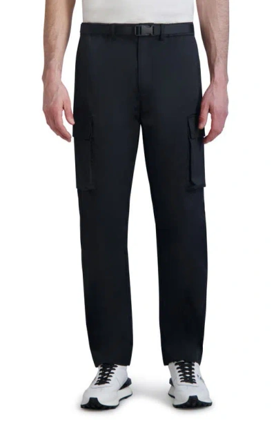 Karl Lagerfeld Belted Stretch Nylon & Cotton Blend Cargo Pants In Black