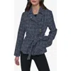Karl Lagerfeld Belted Tweed Moto Jacket In Blue