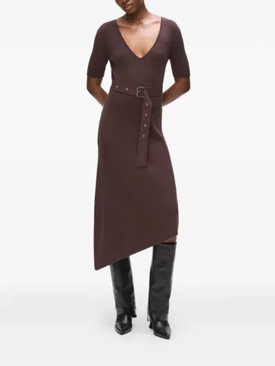 Karl Lagerfeld Belted V-neck Midi Dress In Brown