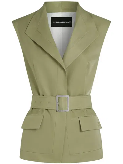 Karl Lagerfeld Belted Waistcoat In Green